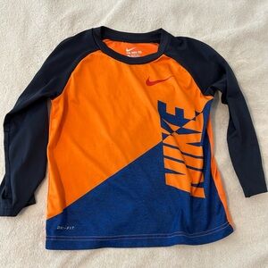 Nike Dri-Fit Boys Long Sleeve Athletic Shirt Size 6 Orange Blue